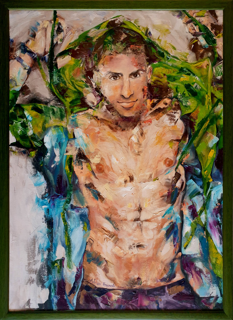 an oil painting - Adrian Frejowski - Eliad - a portrait of gay superstar model and businessman Eliad Cohen 