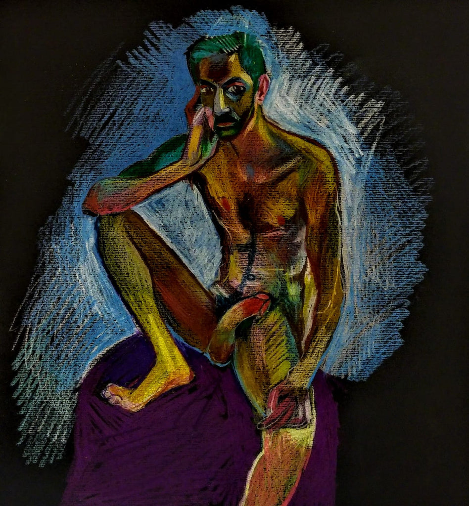Eitan Kedmy - Nude Untitled Men - Color Pencils on Black Paper 50X50 cm